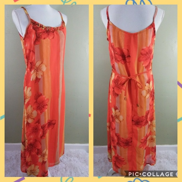 Orange Tropical Print Maxi Dress L NWT - Picture 1 of 8
